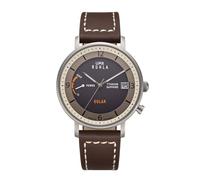 RUHLA-Solar 94101 - Herrenuhr mit VS55A Solaruhrwerk - Titangehäuse satiniert - Power Reserve Anzeige - Lederarmband Braun - 41 mm - Saphirglas - Made in Germany