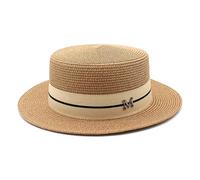 RUIFWUS Strohhut Damen Sommer Frauen Boater Strand Hut Breite krempe Weibliche Hut Dame Klassische Flache Bowknot Stroh Sonnenhut Frauen Fedora Hüte Panamahüte (Color : A, Size : One Size)
