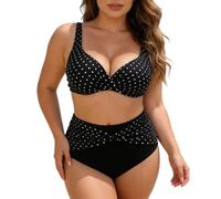 RuiGuio Badeanzug Damen Große Größe Bademode für Mollige Bikini-Set Damen High Waist Badeanzug Polka-Punkt Push Up Gepolstert Bademode Große Größen Retro Strandmode Beachwear