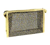 Ruilogod Gold Tone Powder Decor Plastic Cosmetic Pouch Bag Black Woman