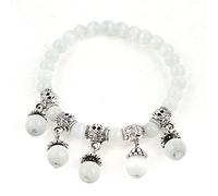 Ruilogod Manmade Opal Perle Dekor Stretch Armband Lady White Silber Ton