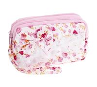 Ruilogod Tragbare Duale Layer Rosa orange weiße Blumen Blumennylon Kosmetiktasche Halter