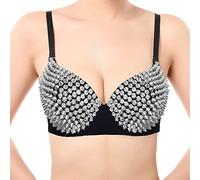 RUITOTP Damen reizvolle Büstenhalter-Punk-Leistung Goldmetallische Nieten verzierte Strappy reizvolle BH Gold Metallic Nieten mit Stachelbra mit einstellbarem Riemen für Clubparty Drance