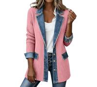 RUITOTP Damen Strickjacke Mit Jeans-Patchwork - Langer Vielseitiges Cardigan Im Lässigen Look | Modische Übergangsjacke Mit Reverskragen Für Alltag Und Freizeit