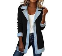 RUITOTP Damen Strickjacke Mit Jeans-Patchwork - Langer Vielseitiges Cardigan Im Lässigen Look | Modische Übergangsjacke Mit Reverskragen Für Alltag Und Freizeit