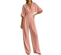 RUITOTP Jumpsuit Damen Sommer Elegant Mit Ärmel Overall Festlich Lang Tailliert Hosenanzug Hochzeitsgast Weites Bein Jumpsuits V Ausschnitt Buisness Romper Frauen Halbarm mit Tasche