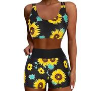 RUITOTP Tankini Damen 3 teilig Bauchweg Badeanzug,Sport Bademode,Push Up Bikini Oberteil Und High Waist Badeshorts Mit Taschen,Verstellbare Badebekleidung Schwimmanzug,Farbblock Strandmode