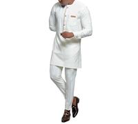 RUMAOZIA Afrikanisches Herren-Outfit Muslimische Kleidung Zweiteiler Anzug Rundhalsausschnitt Stickerei Langarm Mantel Und Baggy Hose Freizeitanzug Arabisch Islamische Ethnische Kaftan
