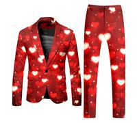 RUMAOZIA Anzug Herren Valentinstag Anzüge Smoking Herrenanzug Herz/Love Druck Blazer Jacke mit Hose Slim Fit Suits Party Suits Kostüm Valentinstag Blazer 2 Teilige Bedruckte Anzug für Männer
