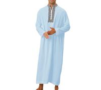 RUMAOZIA Arabische Kleidung Herren Muslim Kaftan Abaya Herren Langarm Mittlerer Osten Saudi-arabische Bademäntel Kleider Gebetskleidung für Männer Baumwolle Leinen Kleider Ethno Muslim Thobe