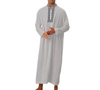 RUMAOZIA Arabische Kleidung Herren Muslim Kaftan Abaya Herren Langarm Mittlerer Osten Saudi-arabische Bademäntel Kleider Gebetskleidung für Männer Baumwolle Leinen Kleider Ethno Muslim Thobe