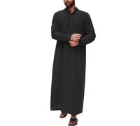 RUMAOZIA Arabische Kleidung Herren Muslim Kaftan Abaya Herren Langarm Mittlerer Osten Saudi-arabische Bademäntel Kleider Gebetskleidung für Männer Baumwolle Leinen Kleider Ethno Muslim Thobe