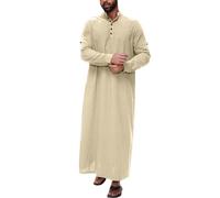 RUMAOZIA Arabische Kleidung Herren Muslim Kaftan Abaya Herren Langarm Mittlerer Osten Saudi-arabische Bademäntel Kleider Gebetskleidung für Männer Baumwolle Leinen Kleider Ethno Muslim Thobe