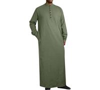 RUMAOZIA Arabische Kleidung Herren Muslim Kaftan Abaya Herren Langarm Mittlerer Osten Saudi-arabische Bademäntel Kleider Gebetskleidung für Männer Baumwolle Leinen Kleider Ethno Muslim Thobe