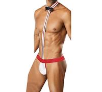 RUMAOZIA Borat Mankini Badeanzug Herren Sexy String mit Fliege Cosplay Kellner Tanga Borat Anzug Unterwäsche Thong Outfit Rollenspiel Waiter Body Unterhose Verkleidung Slip Lingerie für Erwachsene