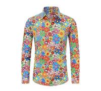 RUMAOZIA Buntes Hemd Herren Langarm Hippies 70er Floral Hemd Regenbogen Retro Blumen Hawaii Hemd Männer Freizeithemd Funky Hawaiihemd Party Street Hemden Paisley Floral Vintage Hemden Hawaiihemd