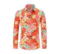 RUMAOZIA Buntes Hemd Herren Langarm Hippies 70er Floral Hemd Regenbogen Retro Blumen Hawaii Hemd Männer Freizeithemd Funky Hawaiihemd Party Street Hemden Paisley Floral Vintage Hemden Hawaiihemd