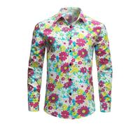 RUMAOZIA Buntes Hemd Herren Langarm Hippies 70er Floral Hemd Regenbogen Retro Blumen Hawaii Hemd Männer Freizeithemd Funky Hawaiihemd Party Street Hemden Paisley Floral Vintage Hemden Hawaiihemd