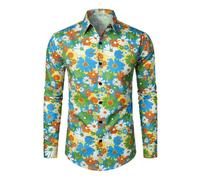 RUMAOZIA Buntes Hemd Herren Langarm Hippies 70er Floral Hemd Regenbogen Retro Blumen Hawaii Männer Freizeithemd Funky Hawaiihemd Party Street Hemden Paisley Floral Vintage Hemden Hawaiihemd
