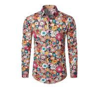 RUMAOZIA Buntes Hemd Herren Langarm Hippies 70er Floral Hemd Regenbogen Retro Blumen Hawaii Männer Freizeithemd Funky Hawaiihemd Party Street Hemden Paisley Floral Vintage Hemden Hawaiihemd