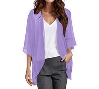RUMAOZIA Damen Chiffon Cardigan Leicht Sommer Offene Front Bolero Lang Strand 3/4 Arm Strickjacke Beachwear Bikini Cover up Einfarbige Sommerjacke Strand Bluse Oberteil Tops Jacke für Sommer