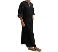 RUMAOZIA Gebetskleidung für Männer Kaftan Herren Kaftan Herren Baumwolle Leinen Afghanische Kleidung Herren Tunika Abaya Sommer Cool Jilbab Muslim Robe Islamische Arabische Kleidung Thobe