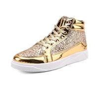 RUMAOZIA Glitzer Sneaker Pailletten Schuhe Herren Damen Glitzerschuhe High Top Mit Feinem Glitzer Casual Freizeitschuhe Karneval Rockabilly Party Tanzfest Alltag Bequeme Plateau Turnschuhe