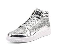 RUMAOZIA Glitzer Sneaker Pailletten Schuhe Herren Damen Glitzerschuhe High Top Mit Feinem Glitzer Casual Freizeitschuhe Karneval Rockabilly Party Tanzfest Alltag Bequeme Plateau Turnschuhe