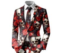 RUMAOZIA Halloween Kostüm Herren Slim Fit Freizeitanzug EIN-Knopf Langarm Mantel mit Totenkopf Rose Blutig Bedruckt Freizeit Elegant Anzugjacke Entsetzen Blazer Festival Sakko Jacken Herrenjacke