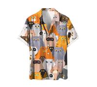 RUMAOZIA Hawaiihemd Herren Katze Drucken Lässig Button Down Strandurlaub Hemd Aloha Kurzarm Hawaii Hemd mit Cat Printed Mode Kurzarmhemd Outdoor Regular Fit Bowling Shirt Lässige Sommerhemd