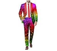 RUMAOZIA Herren Anzug 2 Teilig Regenbogen Herrenanzüge Sportlich Sakko Hose Knopf Smoking Anzug Männer Regenbogen Anzug für Hochzeit Business Party Kostüm