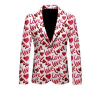 RUMAOZIA Herren Anzugjacke Sakko Sportlich Freizeit Blazer mit Herz Drucken Männer Anzugjacken für Valentinstag Hochzeit Karneval Kostüm Regular Fit Männer Anzug EIN Knopf Business Herrenjacke