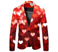 RUMAOZIA Herren Anzugjacke Sakko Sportlich Freizeit Blazer mit Herz Drucken Männer Anzugjacken für Valentinstag Hochzeit Karneval Kostüm Regular Fit Männer Anzug EIN Knopf Business Herrenjacke