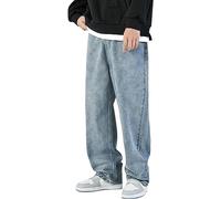 RUMAOZIA Herren Baggy Jeans Y2K Jeanshose Vintage Denim Hosen Hip Hop Hose Straight Leg Jeans Skateboard Jeans mit Weitem Bein Harajuku Denim Pants Blau Gerade Jeanshose Trouser Streetwear