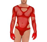 RUMAOZIA Herren Body Elegant Bodysuit mit Durchsichtig Netz Oberteil Langarm Bodys Netzshirt Unterwäsche T-Shirt Transparents Mesh Top Sexy Playsuit Unterhemd Einteiler Clubwear Hippie Disco Outfit