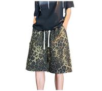 RUMAOZIA Herren Jeans mit Leopardenmuster Sommer Jeans Shorts 3/4 Hose Cargo Shorts Männer Bermuda Shorts mit Taschen Sommer Kurze Hose Baumwolle Arbeitshose Gummibund Lässig Leichte Cargo