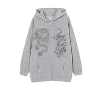 RUMAOZIA Herren Kapuzenpullover Sweatjacke Casual Kapuzenjacke mit Drachen-Muster Pullover Langarm Y2K Hoodie mit Dragon Print Zip Oversized Sweatshirt Lockere Männer Hoody Kapuzenpulli
