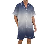 RUMAOZIA Herren Kurz Satin Schlafanzug Kurzarm Gradient Pyjama Set mit Shorts Herren Schlafanzug Pyjama Set Satin Nachtwäsche Zweiteiler Pijamas Plus Size Shorty Kurz Loungewear Sommer Hausanzug