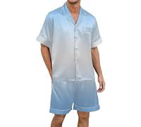 RUMAOZIA Herren Kurz Satin Schlafanzug Kurzarm Gradient Pyjama Set mit Shorts Herren Schlafanzug Pyjama Set Satin Nachtwäsche Zweiteiler Pijamas Plus Size Shorty Kurz Loungewear Sommer Hausanzug