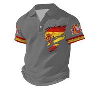 RUMAOZIA Herren Kurzarm Polo mit Spanien Flagge - Hochwertiges Baumwoll-Poloshirt, atmungsaktiv für Fußball EM WM, rote-gelbe Farben Button Down Sommerhemd mit Taschen Bequem Hawaiihemd
