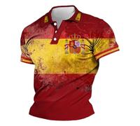 RUMAOZIA Herren Kurzarm Polo mit Spanien Flagge - Hochwertiges Baumwoll-Poloshirt, atmungsaktiv für Fußball EM WM, rote-gelbe Farben Button Down Sommerhemd mit Taschen Bequem Hawaiihemd