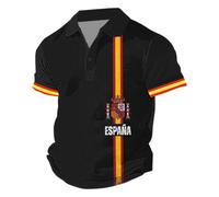 RUMAOZIA Herren Kurzarm Polo mit Spanien Flagge - Hochwertiges Baumwoll-Poloshirt, atmungsaktiv für Fußball EM WM, rote-gelbe Farben Button Down Sommerhemd mit Taschen Bequem Hawaiihemd