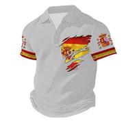 RUMAOZIA Herren Kurzarm Polo mit Spanien Flagge - Hochwertiges Baumwoll-Poloshirt, atmungsaktiv für Fußball EM WM, rote-gelbe Farben Button Down Sommerhemd mit Taschen Bequem Hawaiihemd