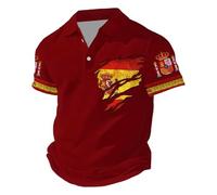 RUMAOZIA Herren Kurzarm Polo mit Spanien Flagge - Hochwertiges Baumwoll-Poloshirt, atmungsaktiv für Fußball EM WM, rote-gelbe Farben Button Down Sommerhemd mit Taschen Bequem Hawaiihemd