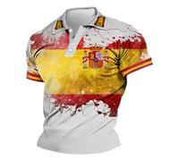 RUMAOZIA Herren Kurzarm Polo mit Spanien Flagge - Hochwertiges Baumwoll-Poloshirt, atmungsaktiv für Fußball EM WM, rote-gelbe Farben Button Down Sommerhemd mit Taschen Bequem Hawaiihemd