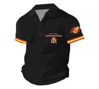 RUMAOZIA Herren Kurzarm Polo mit Spanien Flagge - Hochwertiges Baumwoll-Poloshirt, atmungsaktiv für Fußball EM WM, rote-gelbe Farben Button Down Sommerhemd mit Taschen Bequem Hawaiihemd