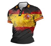 RUMAOZIA Herren Kurzarm Polo mit Spanien Flagge - Hochwertiges Baumwoll-Poloshirt, atmungsaktiv für Fußball EM WM, rote-gelbe Farben Button Down Sommerhemd mit Taschen Bequem Hawaiihemd