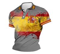 RUMAOZIA Herren Kurzarm Polo mit Spanien Flagge - Hochwertiges Baumwoll-Poloshirt, atmungsaktiv für Fußball EM WM, rote-gelbe Farben Button Down Sommerhemd mit Taschen Bequem Hawaiihemd