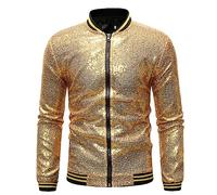 RUMAOZIA Herren Metallic Paillettenjacke mit Reißverschluss Glitzer Glänzend Baseball Bomberjacke 70er Party Dance Disco faschingskostüme männer Classic Slim fit Blousonjacke Collegejacke