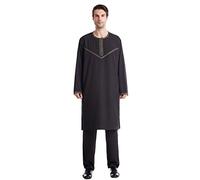 RUMAOZIA Herren Middle East Thobe mit Hosen Muslimische Kleidung Herren Kaftan Muslim mit Hosen Anzug Arabische Muslim Langarm Thobe Lose Kaftan Islamisch Anzug Einfach Tunika Outfit Ramadan Kleidung